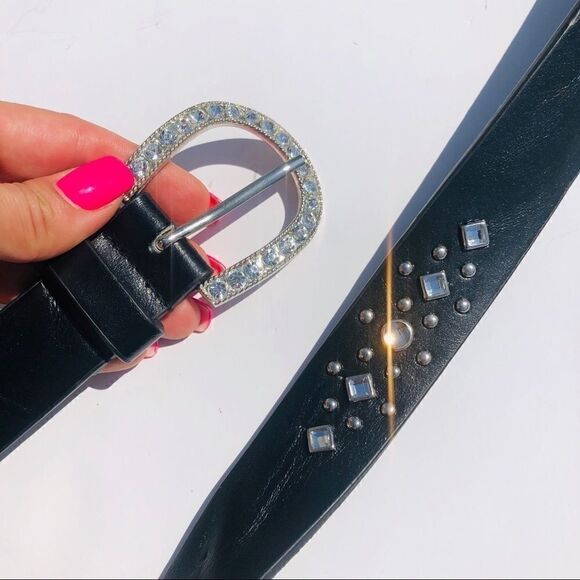 Faux black leather bling belt - Picture 4 of 6